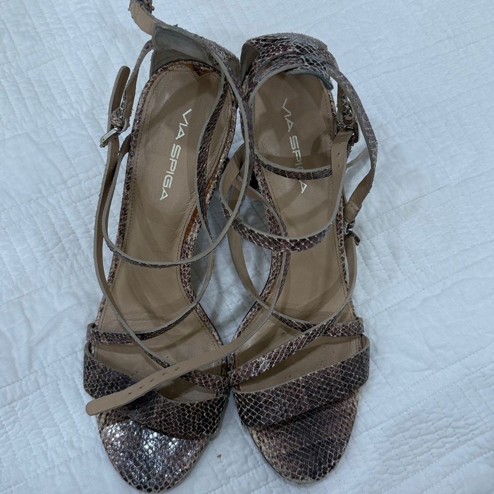 Via Spiga Strappy Leather Snake Skin Heel